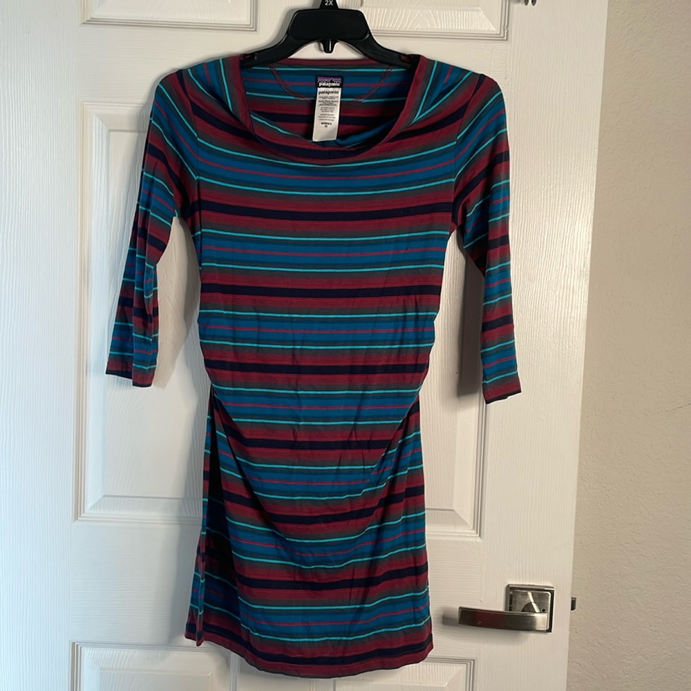 Patagonia striped 3/4 sleeve mini dress
